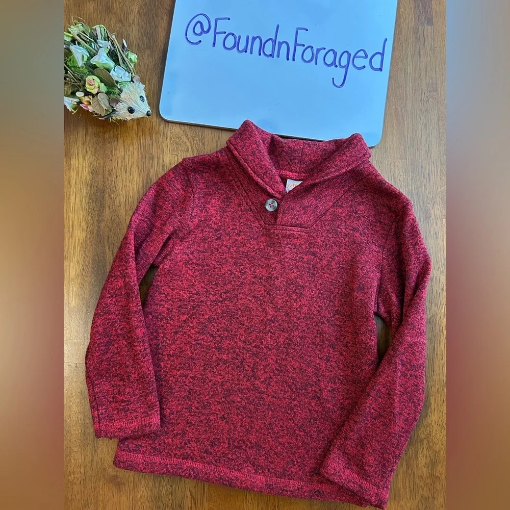 Shawl Collar Pullover Sweater | Red Marled Knit | Boys 5T | Jumping Beans